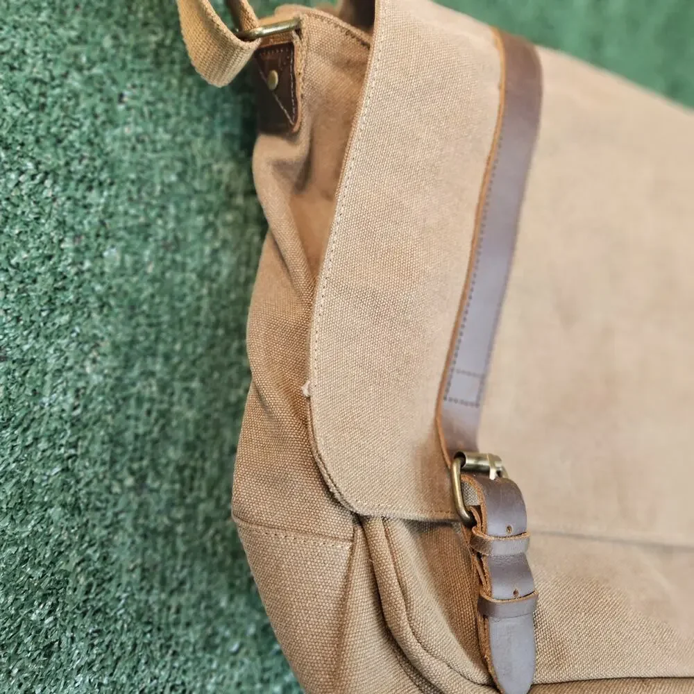 SMRITI Vintage Canvas Messenger Bag for Men 15.6-16 inch Laptop Large, Coffee